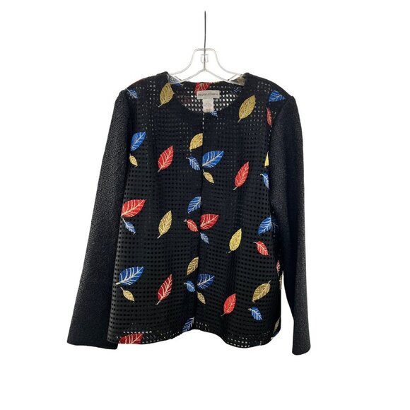 Draper's & Damon's Sheer Leaf Print Blazer Black/Multi Embroidered Size Large - Picture 1 of 7